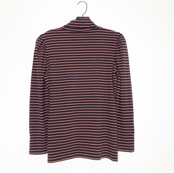 Talbots 2020 Orange & Navy Ribbed Stripe Button Cuff Turtle Neck Size Medium P - Picture 3 of 10
